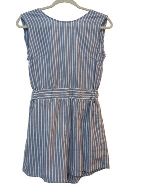 Blue & White Striped Y2K Tie-Back Romper Size Med Coastal Nautical Euro Summer